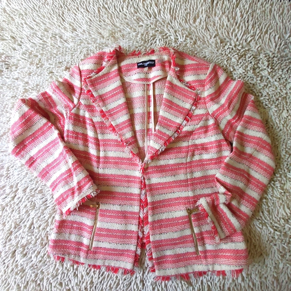 Karl Lagerfeld red & cream striped jacket- size 4